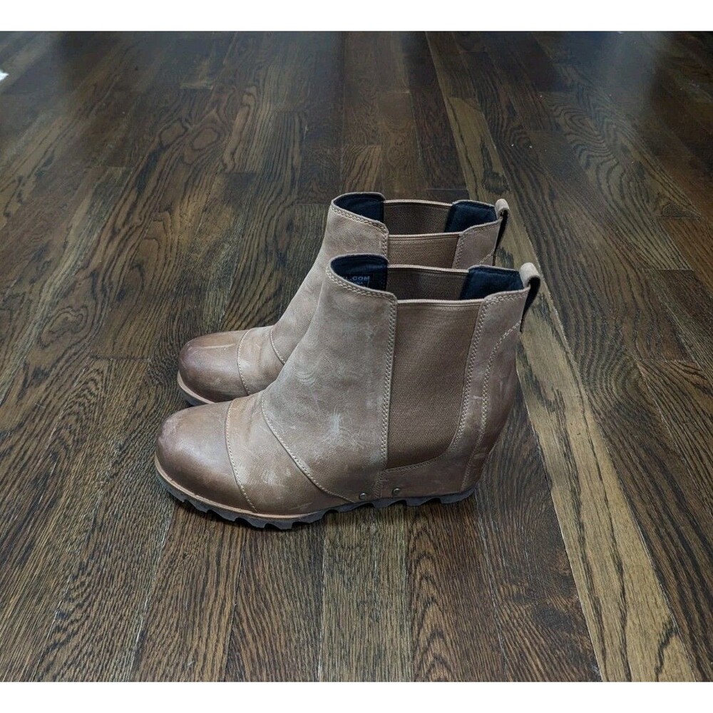 Sorel Lea Wedge Elk Tan Leather Chelsea Ankle Boots Size US 9 NL2334-286